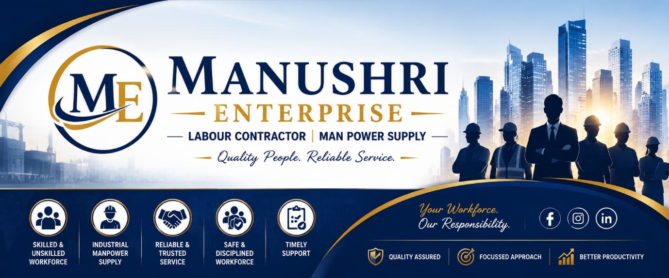 Manushri Enterprise manpower supply banner for warehouse staffing enquiries.